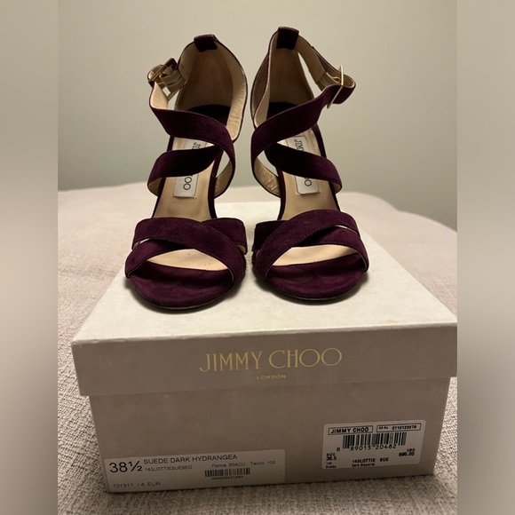 Jimmy Choo Louise heel sandal dark suede hydrangea. - Picture 1 of 5